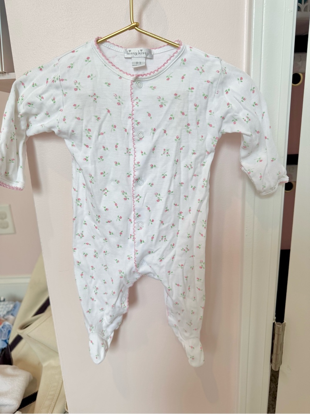 Kissy Kissy White Footed One-Piece with Pink Floral Print